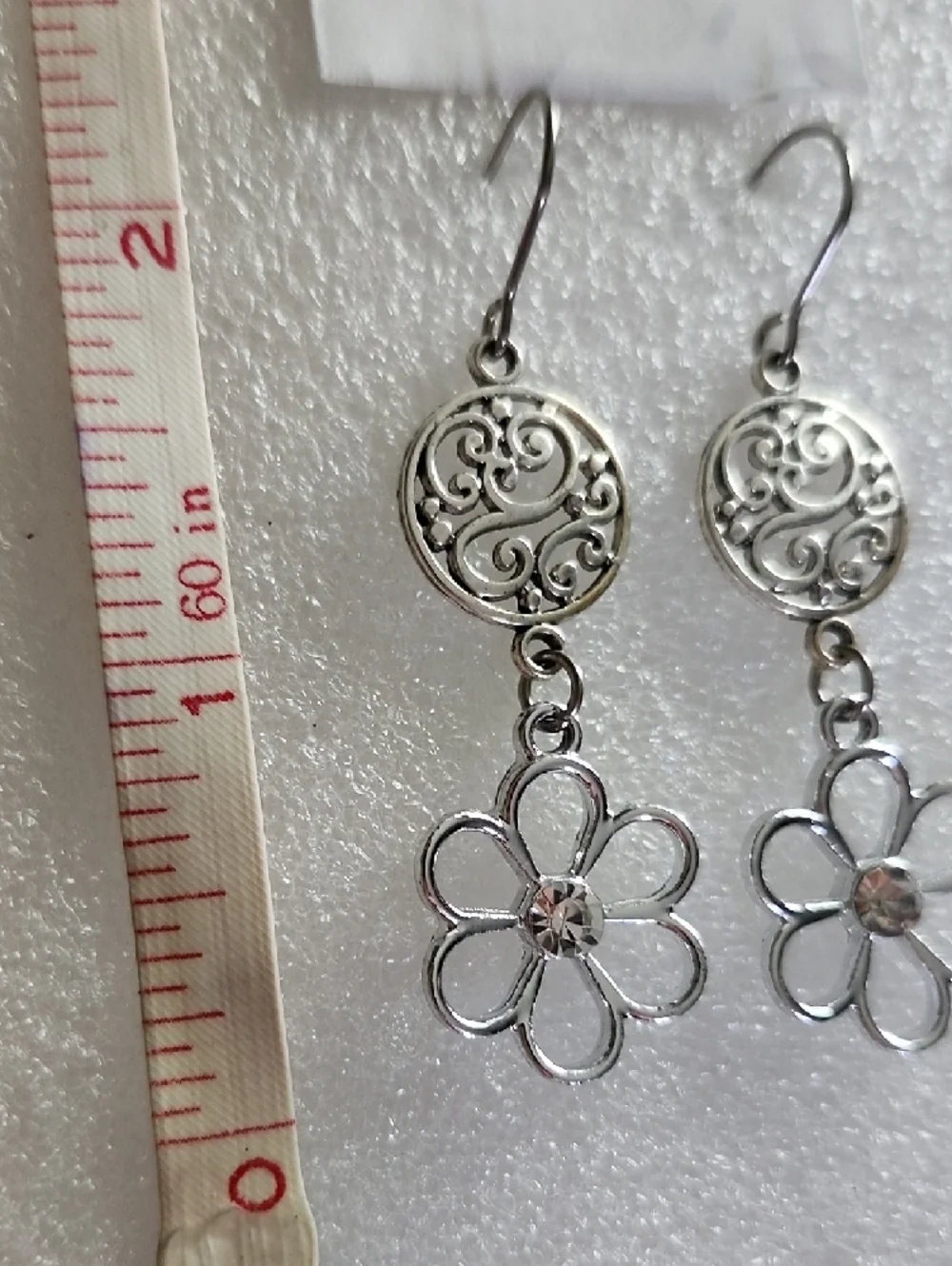 Hand Crafted Silver Floral Filigree Drop Earrings